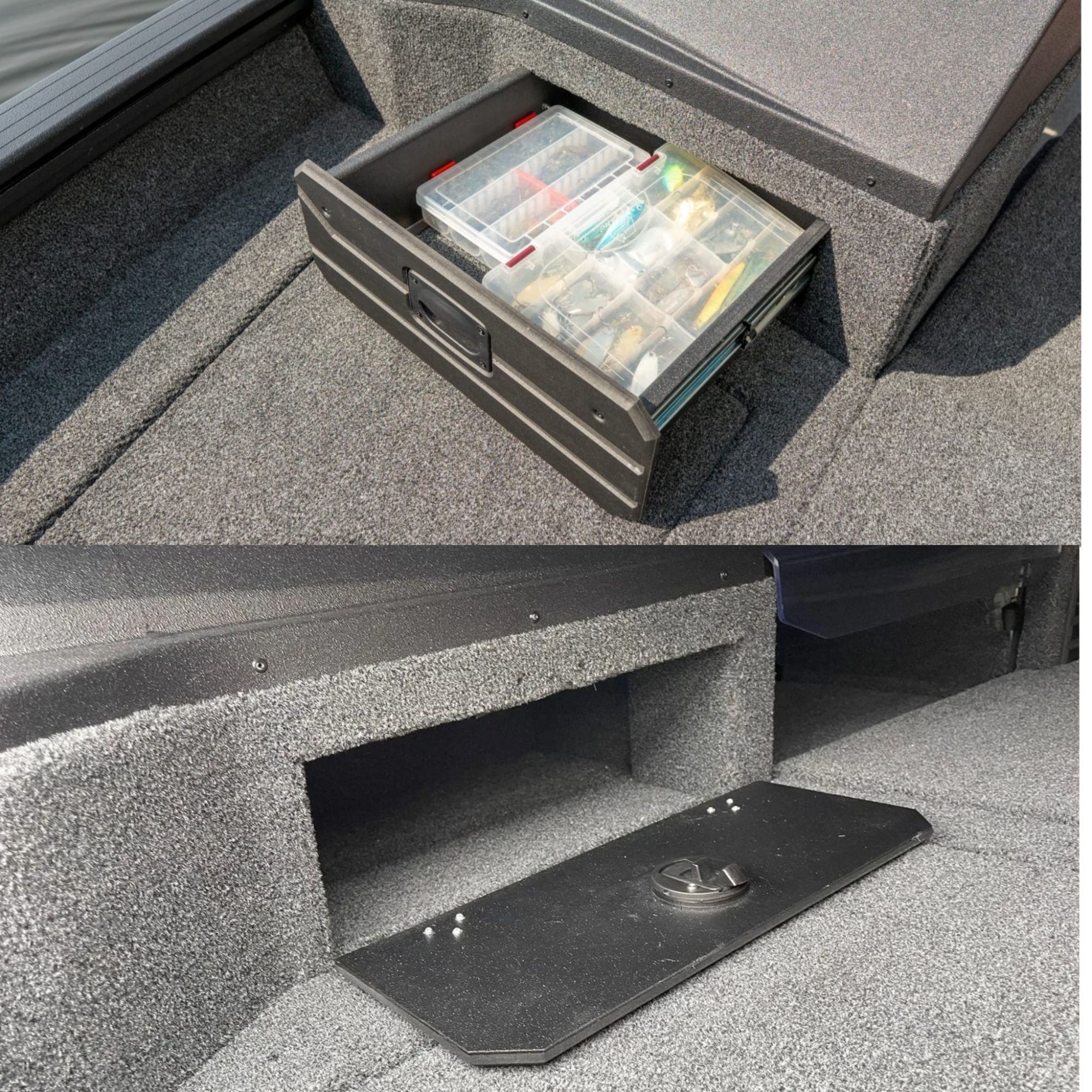 Tárolóhely cseréje a kapitány konzoljában kihúzható polcra (műanyag kivitel)