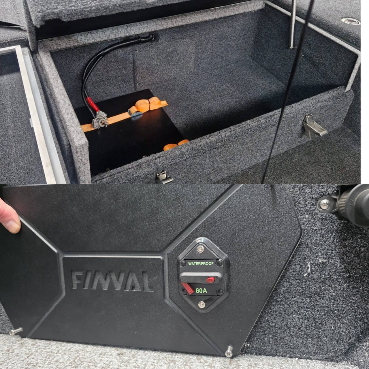 "Preparation for mounting the 12V electric motor (laying power cables, installing built-in thermal switch 60A, mounting battery terminals, drilling installation holes, mounts for electric batteries)"